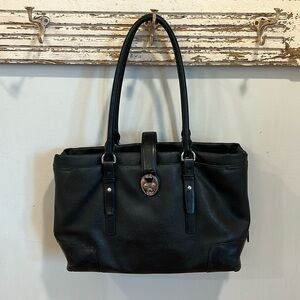 TUMI Villa Turin Black Canvas With Leather Trim Commute Shoulder Tote‎ Bag